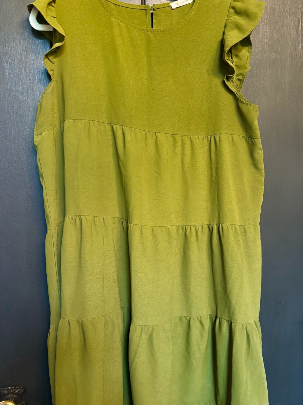 Tiered Ruffle Sleeve Maxi Dress in Olive Green